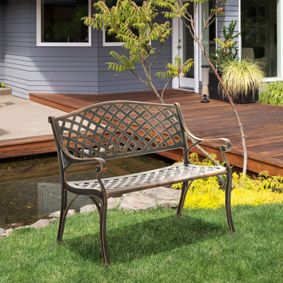 Outsunny Cast Aluminium Outdoor Garden Bench 2 Seater Antique Patio Loveseat, Bronze 
