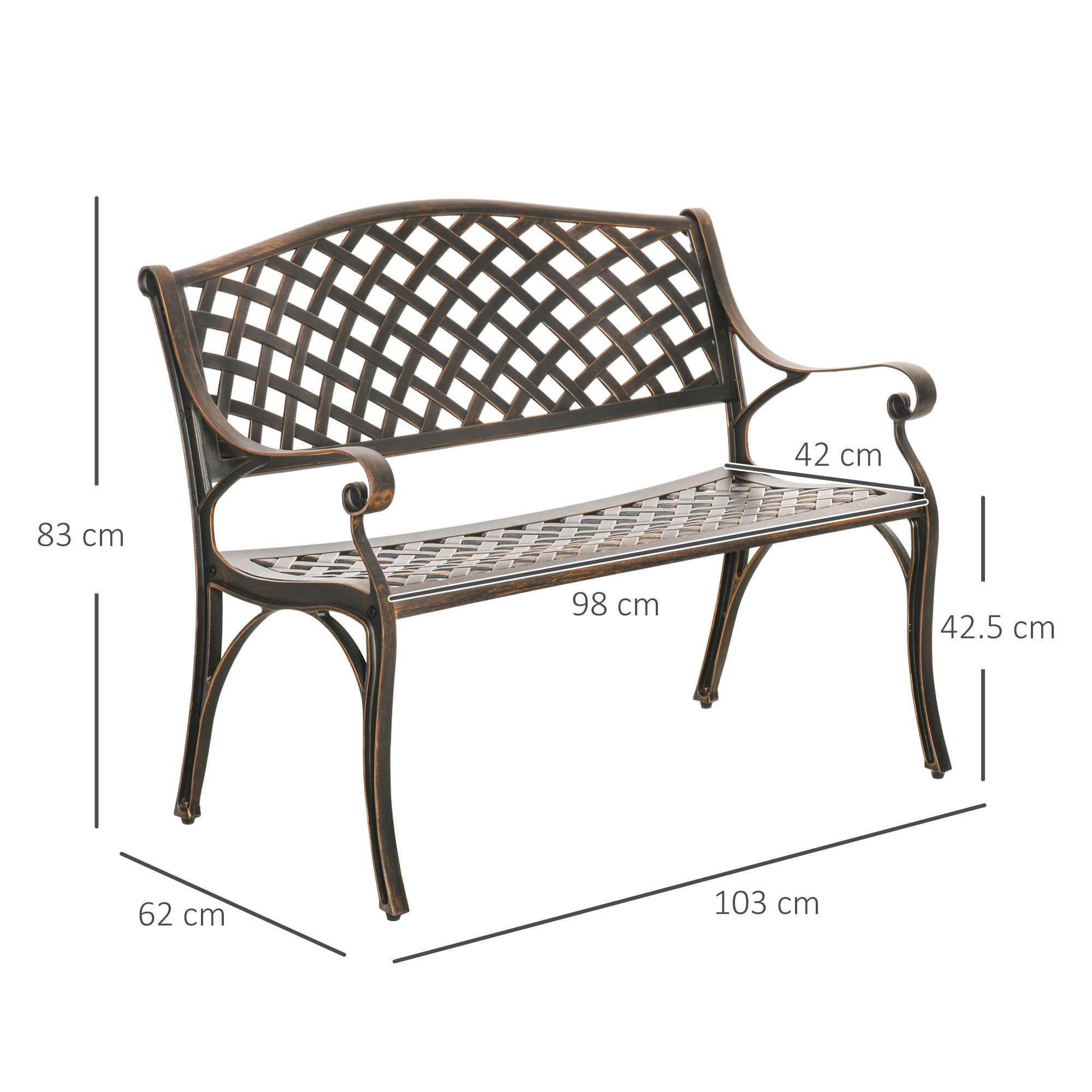 Outsunny Cast Aluminium Outdoor Garden Bench 2 Seater Antique Patio Loveseat, Bronze 