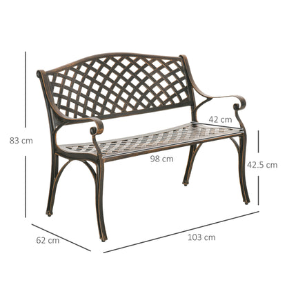 Outsunny Cast Aluminium Outdoor Garden Bench 2 Seater Antique Patio Loveseat, Bronze 