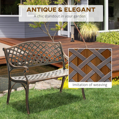 Outsunny Cast Aluminium Outdoor Garden Bench 2 Seater Antique Patio Loveseat, Bronze 
