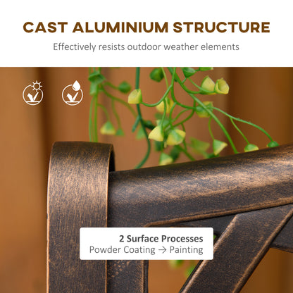 Outsunny Cast Aluminium Outdoor Garden Bench 2 Seater Antique Patio Loveseat, Bronze 