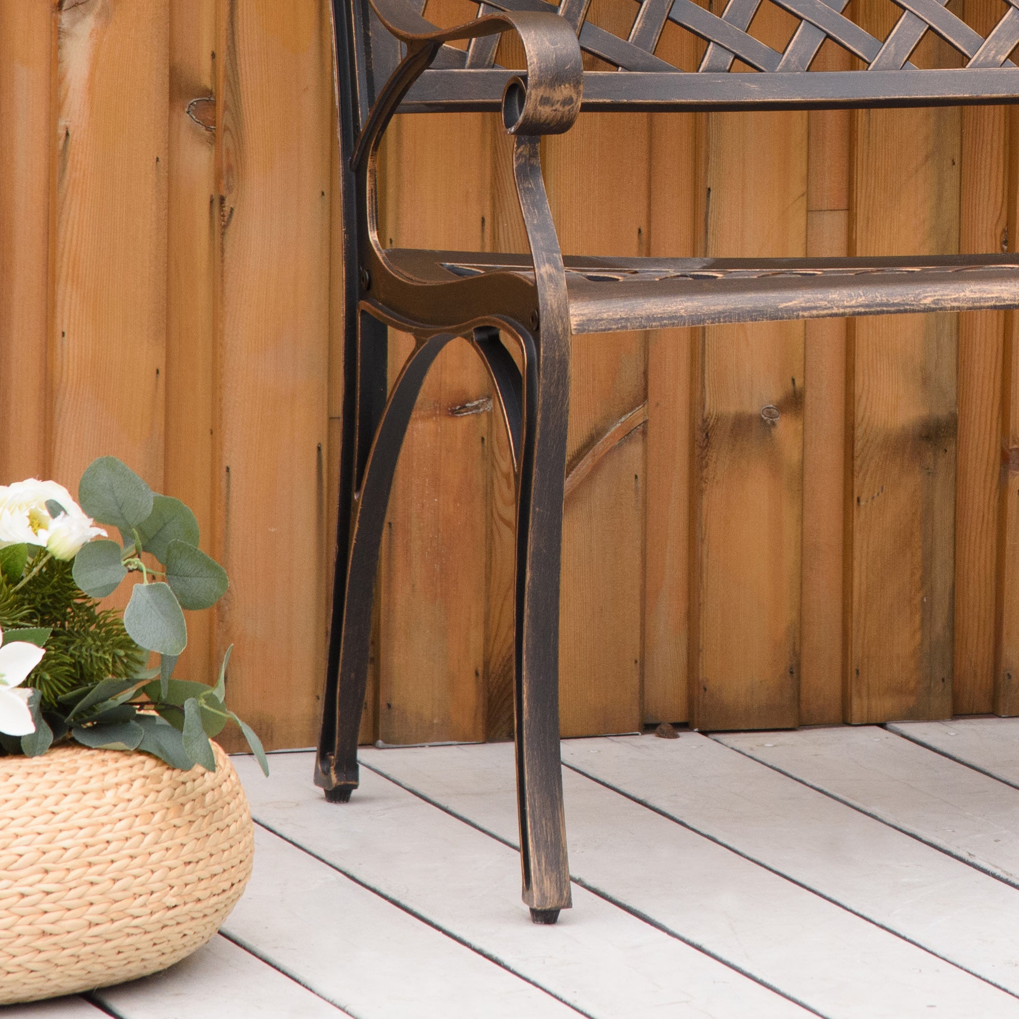 Outsunny Cast Aluminium Outdoor Garden Bench 2 Seater Antique Patio Loveseat, Bronze 