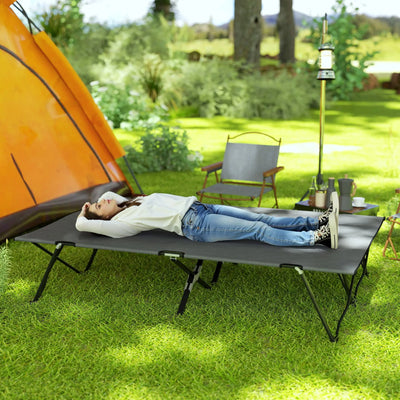 Outsunny Double Camping Cot Bed, with Bag - Charcoal Grey 