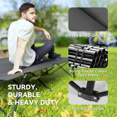 Outsunny Double Camping Cot Bed, with Bag - Charcoal Grey 
