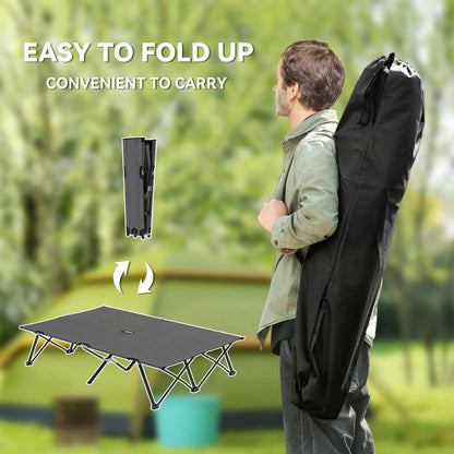 Outsunny Double Camping Cot Bed, with Bag - Charcoal Grey 