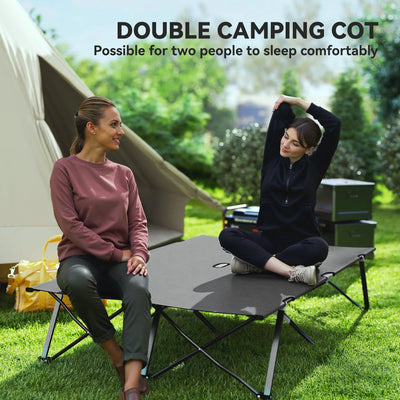 Outsunny Double Camping Cot Bed, with Bag - Charcoal Grey 