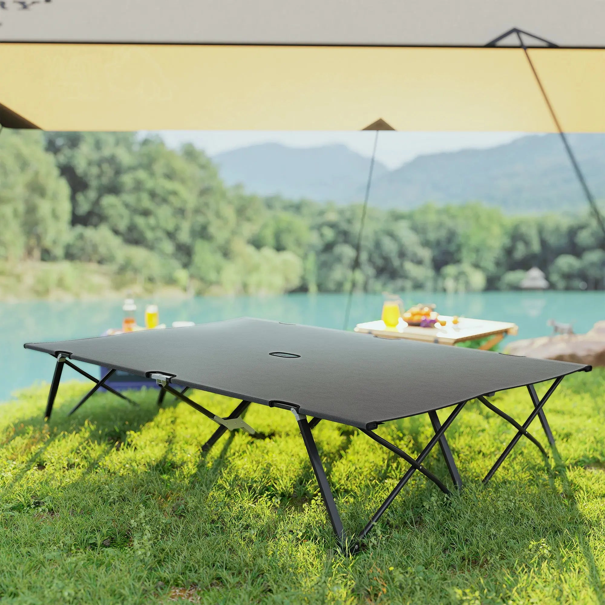 Outsunny Double Camping Cot Bed, with Bag - Charcoal Grey 