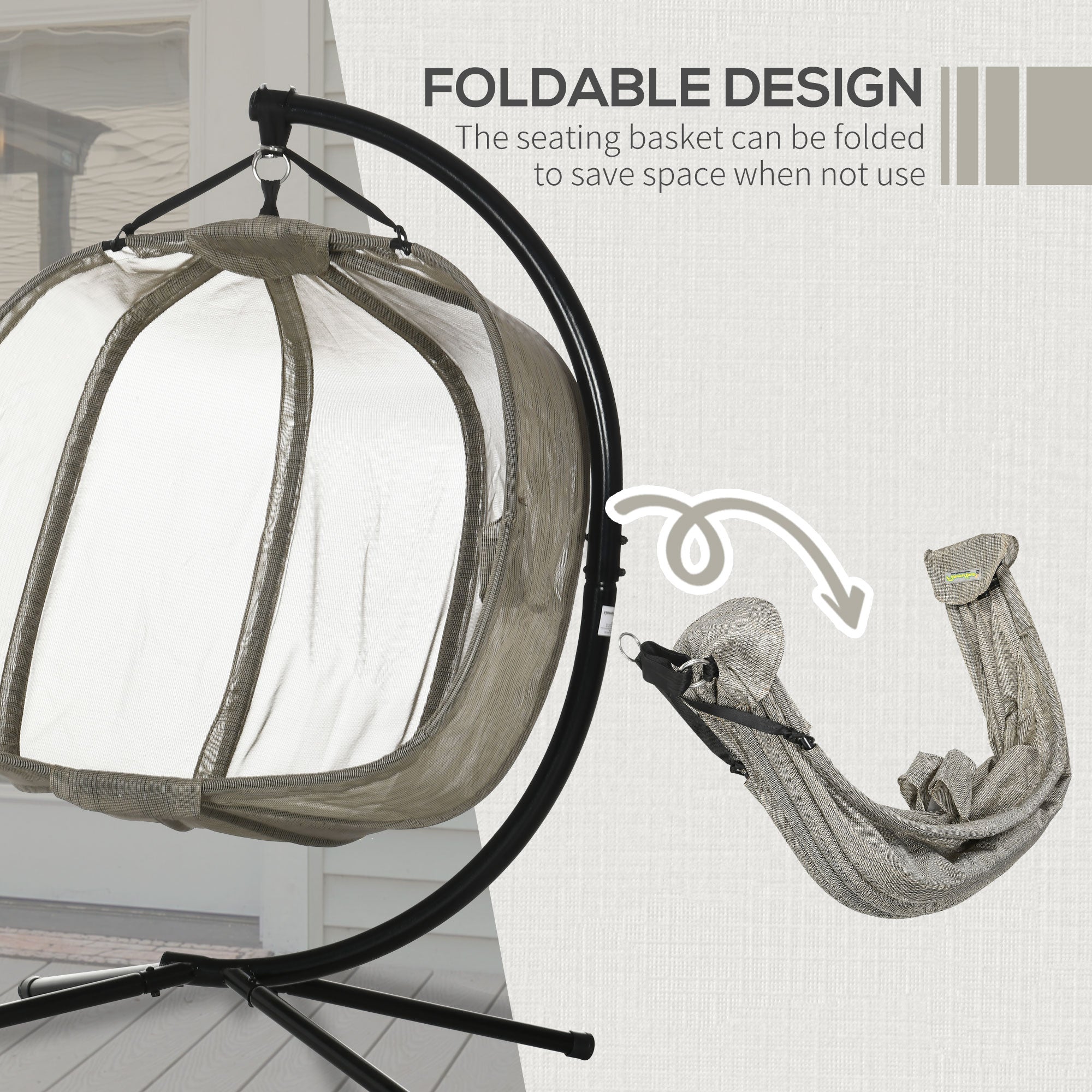 Outsunny Double Hanging Egg Chair 2 Seaters Texteline Swing Hammock Chair with Stand, Cushion and Folding Design, for Indoor and Outdoor, Brown 