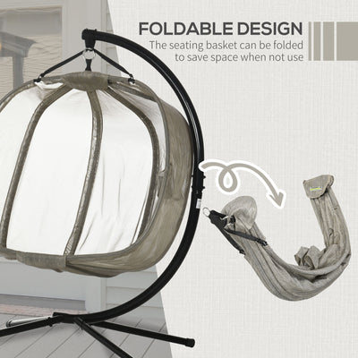 Outsunny Double Hanging Egg Chair 2 Seaters Texteline Swing Hammock Chair with Stand, Cushion and Folding Design, for Indoor and Outdoor, Brown 