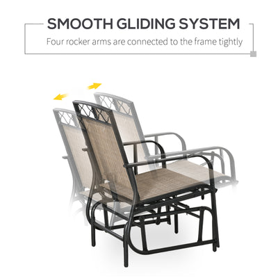 Outsunny Double Outdoor Glider Chair, 2 Seater Patio Rocking Chairs, Swing Bench with Tempered Glass Table, Breathable Mesh Fabric for Backyard, Garden, Porch, Brown 