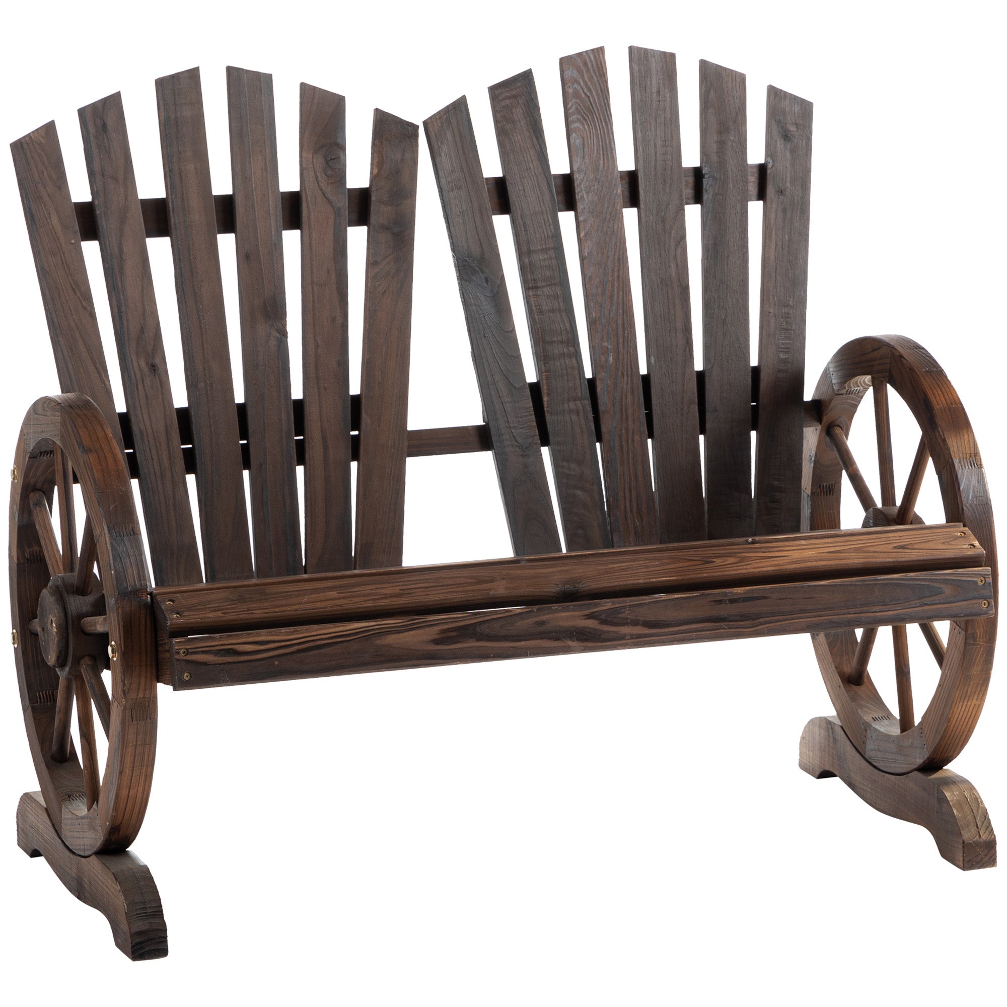 Outsunny Fir Logs Love Seats with Wheel-Shaped Armrests, Large Load-Bearing Chair, Natural Wood Grain 