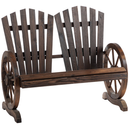 Outsunny Fir Logs Love Seats with Wheel-Shaped Armrests, Large Load-Bearing Chair, Natural Wood Grain 