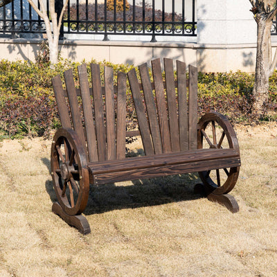 Outsunny Fir Logs Love Seats with Wheel-Shaped Armrests, Large Load-Bearing Chair, Natural Wood Grain 