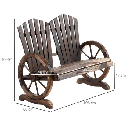 Outsunny Fir Logs Love Seats with Wheel-Shaped Armrests, Large Load-Bearing Chair, Natural Wood Grain 