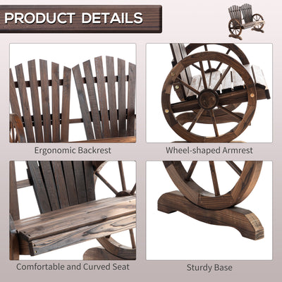 Outsunny Fir Logs Love Seats with Wheel-Shaped Armrests, Large Load-Bearing Chair, Natural Wood Grain 