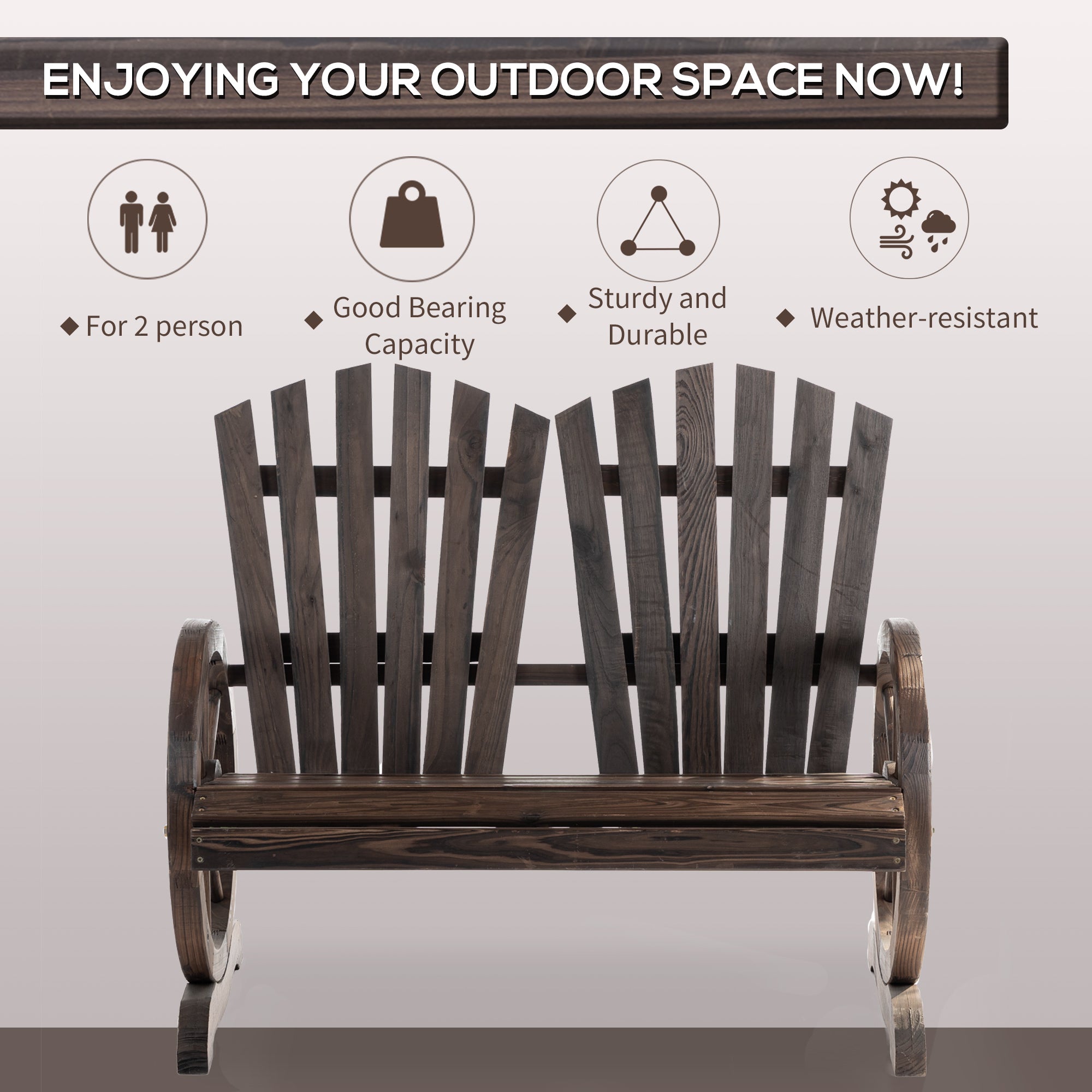 Outsunny Fir Logs Love Seats with Wheel-Shaped Armrests, Large Load-Bearing Chair, Natural Wood Grain 