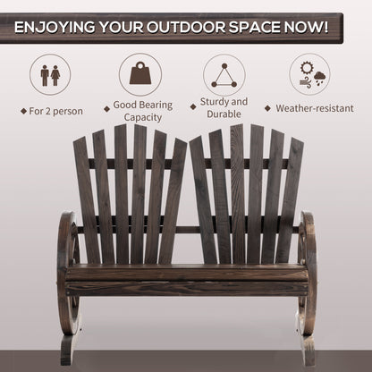 Outsunny Fir Logs Love Seats with Wheel-Shaped Armrests, Large Load-Bearing Chair, Natural Wood Grain 