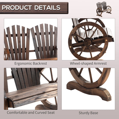 Outsunny Fir Logs Love Seats with Wheel-Shaped Armrests, Large Load-Bearing Chair, Natural Wood Grain 