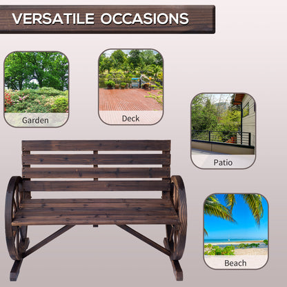 Outsunny Fir Logs Love Seats with Wheel-Shaped Armrests, Large Load-Bearing Chair, Natural Wood Grain 