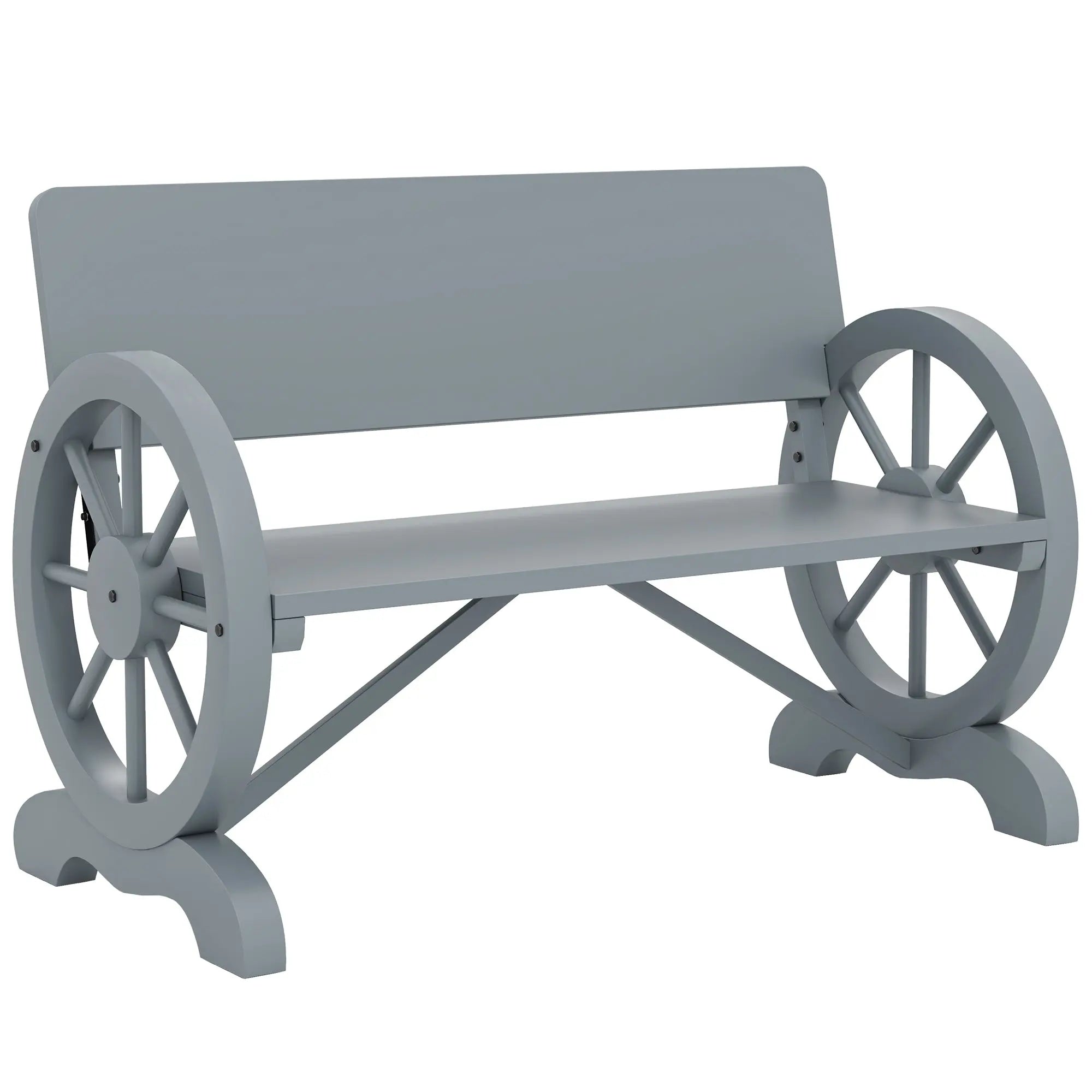 Outsunny Fir Wood 2-Seater Outdoor Garden Wagon Wheel Bench, Grey 