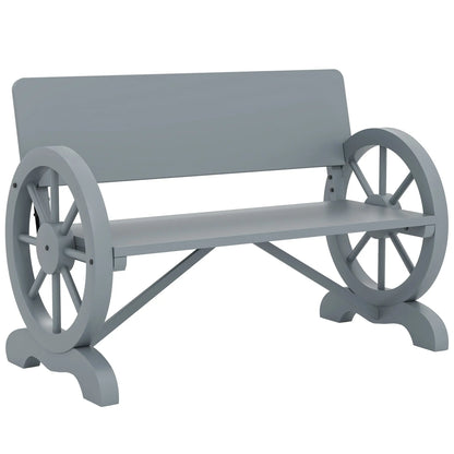 Outsunny Fir Wood 2-Seater Outdoor Garden Wagon Wheel Bench, Grey 