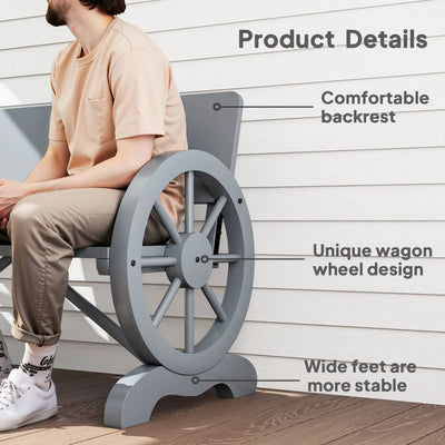 Outsunny Fir Wood 2-Seater Outdoor Garden Wagon Wheel Bench, Grey 