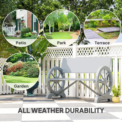 Outsunny Fir Wood 2-Seater Outdoor Garden Wagon Wheel Bench, Grey 