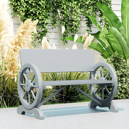 Outsunny Fir Wood 2-Seater Outdoor Garden Wagon Wheel Bench, Grey 