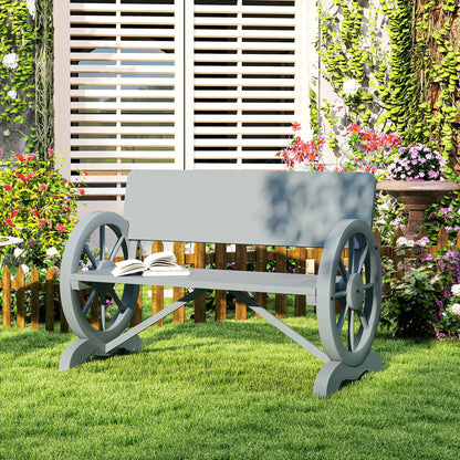 Outsunny Fir Wood 2-Seater Outdoor Garden Wagon Wheel Bench, Grey 