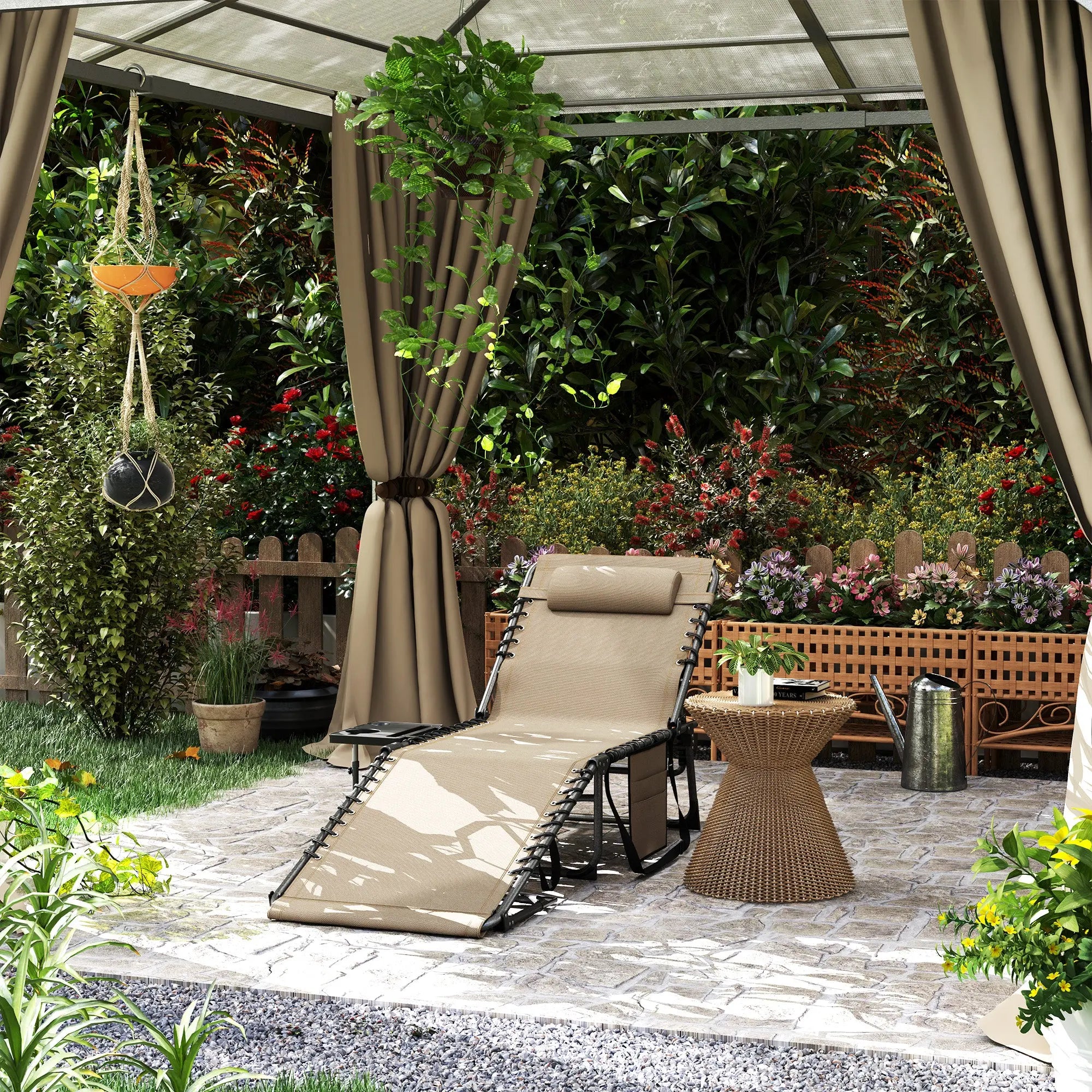Outsunny Five-Position Reclining Sun Lounger - Beige 