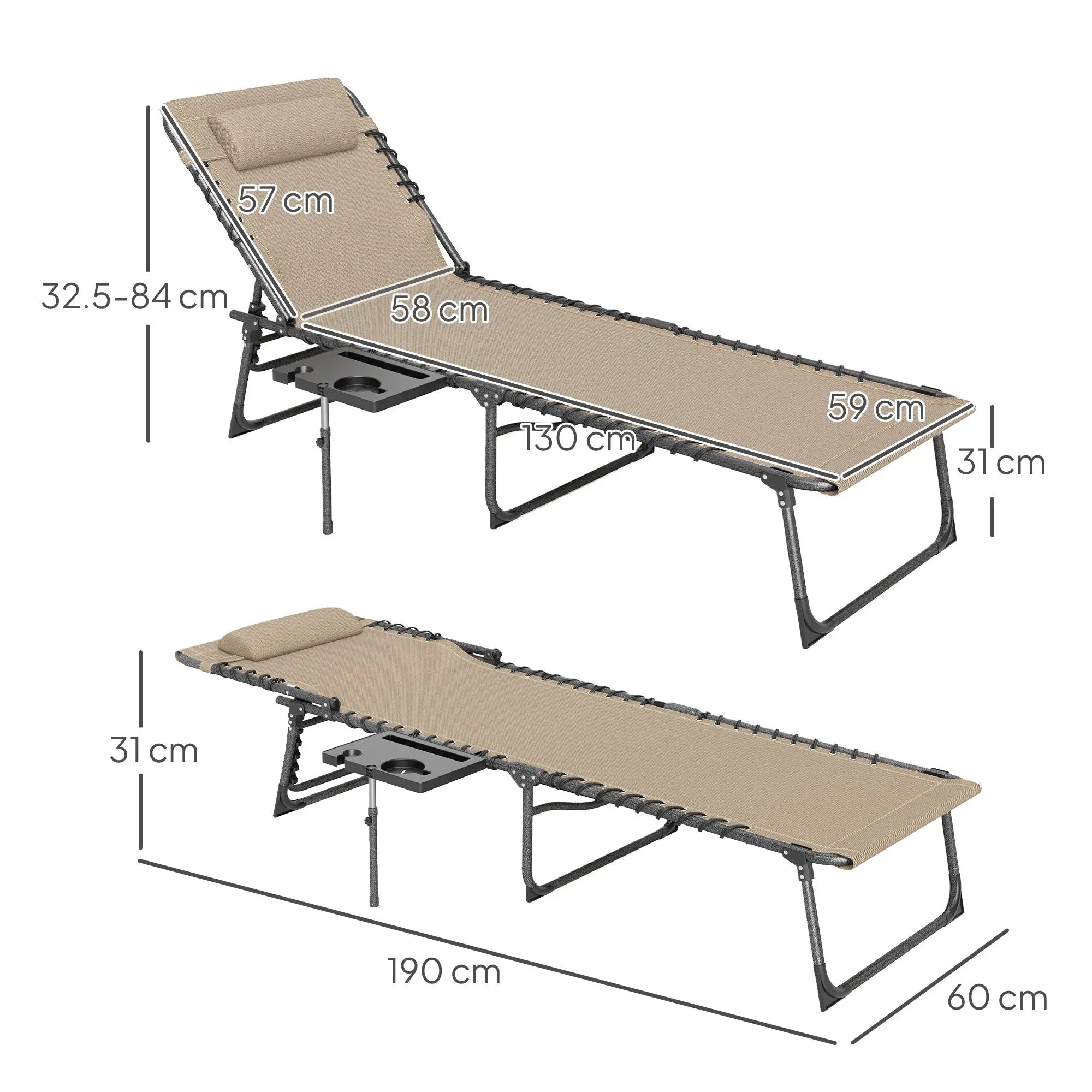Outsunny Five-Position Reclining Sun Lounger - Beige 