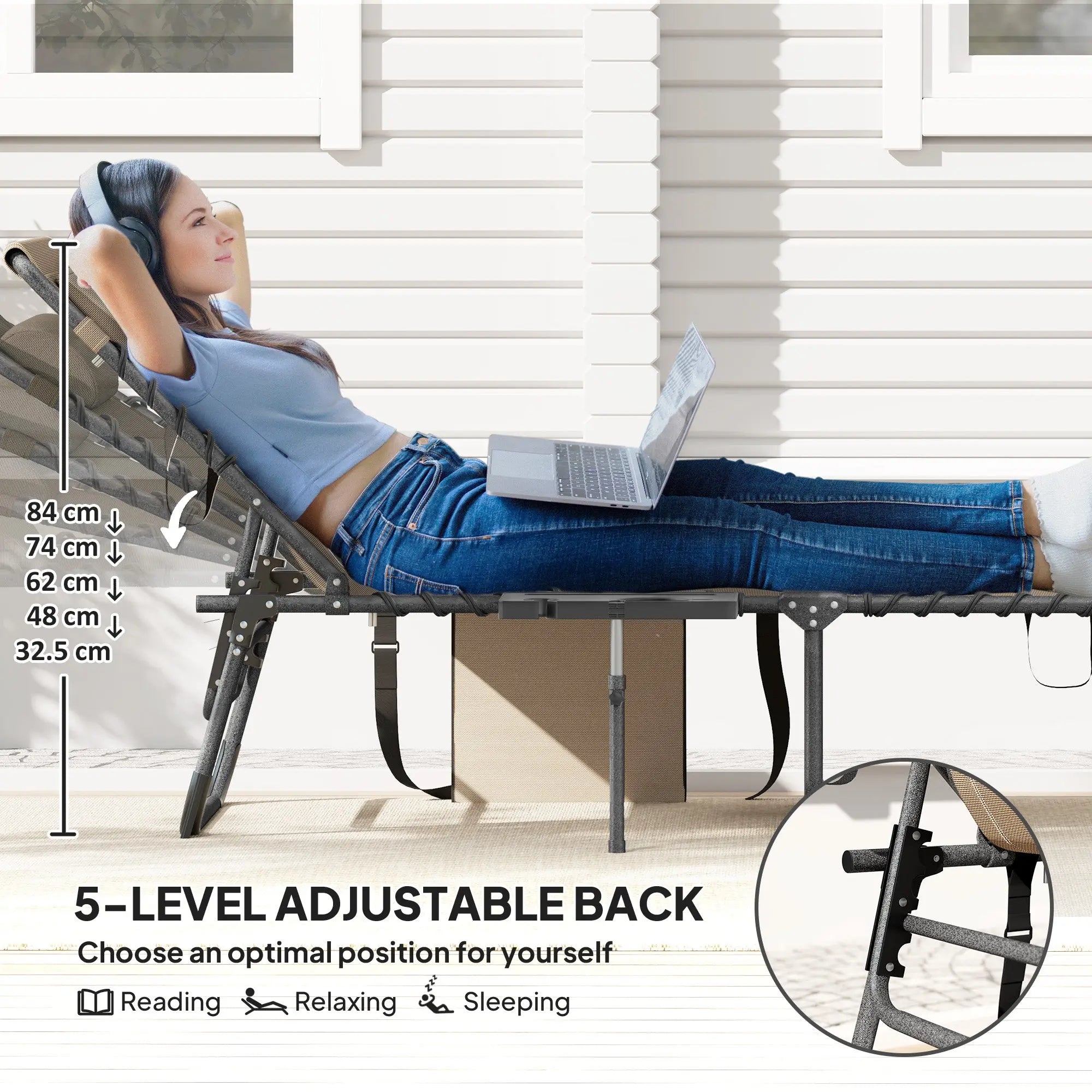 Outsunny Five-Position Reclining Sun Lounger - Beige 