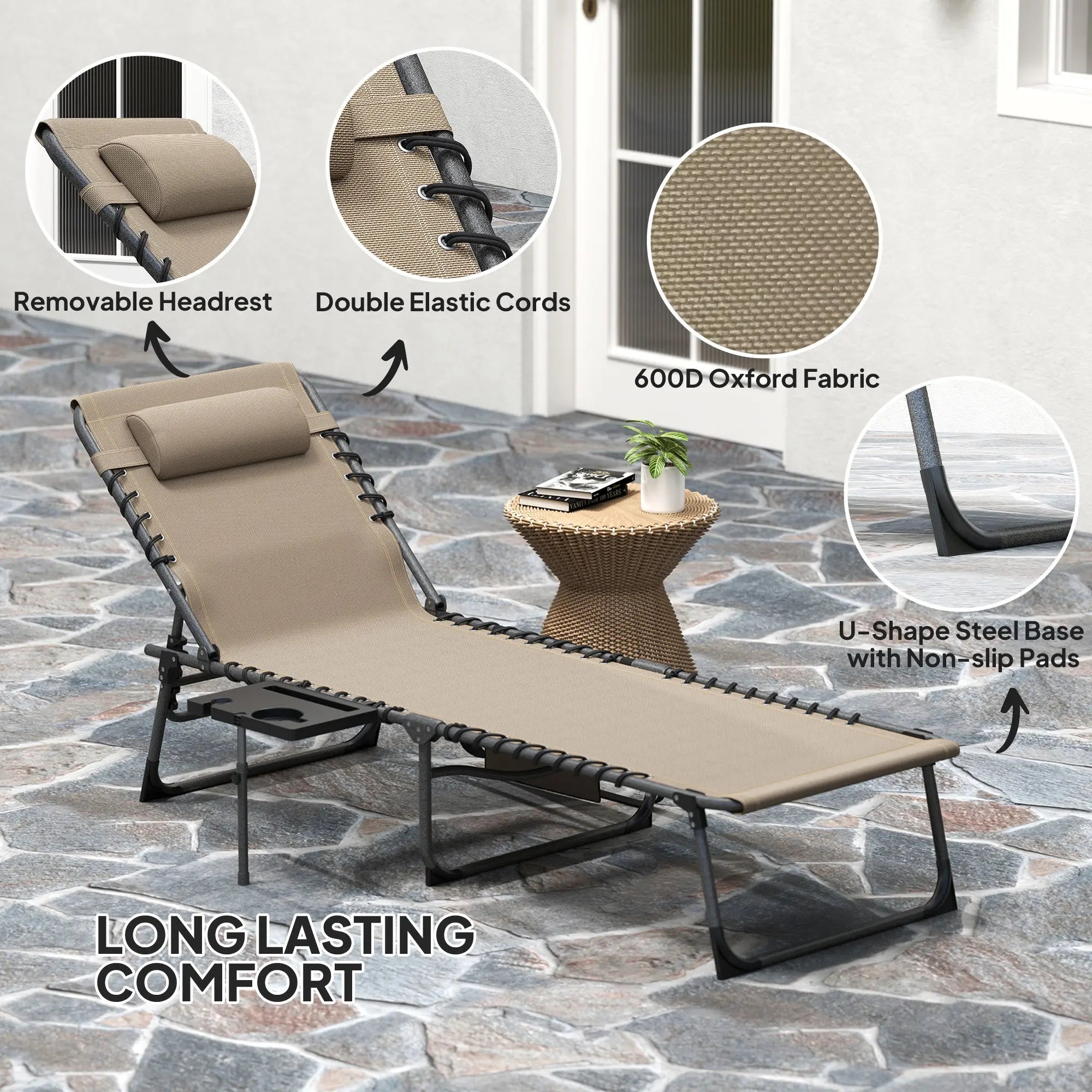 Outsunny Five-Position Reclining Sun Lounger - Beige 