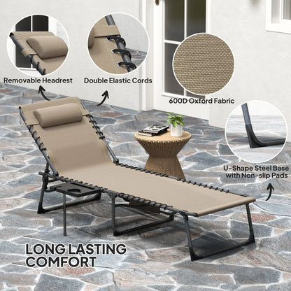 Outsunny Five-Position Reclining Sun Lounger - Beige 