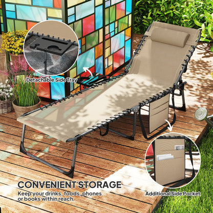 Outsunny Five-Position Reclining Sun Lounger - Beige 