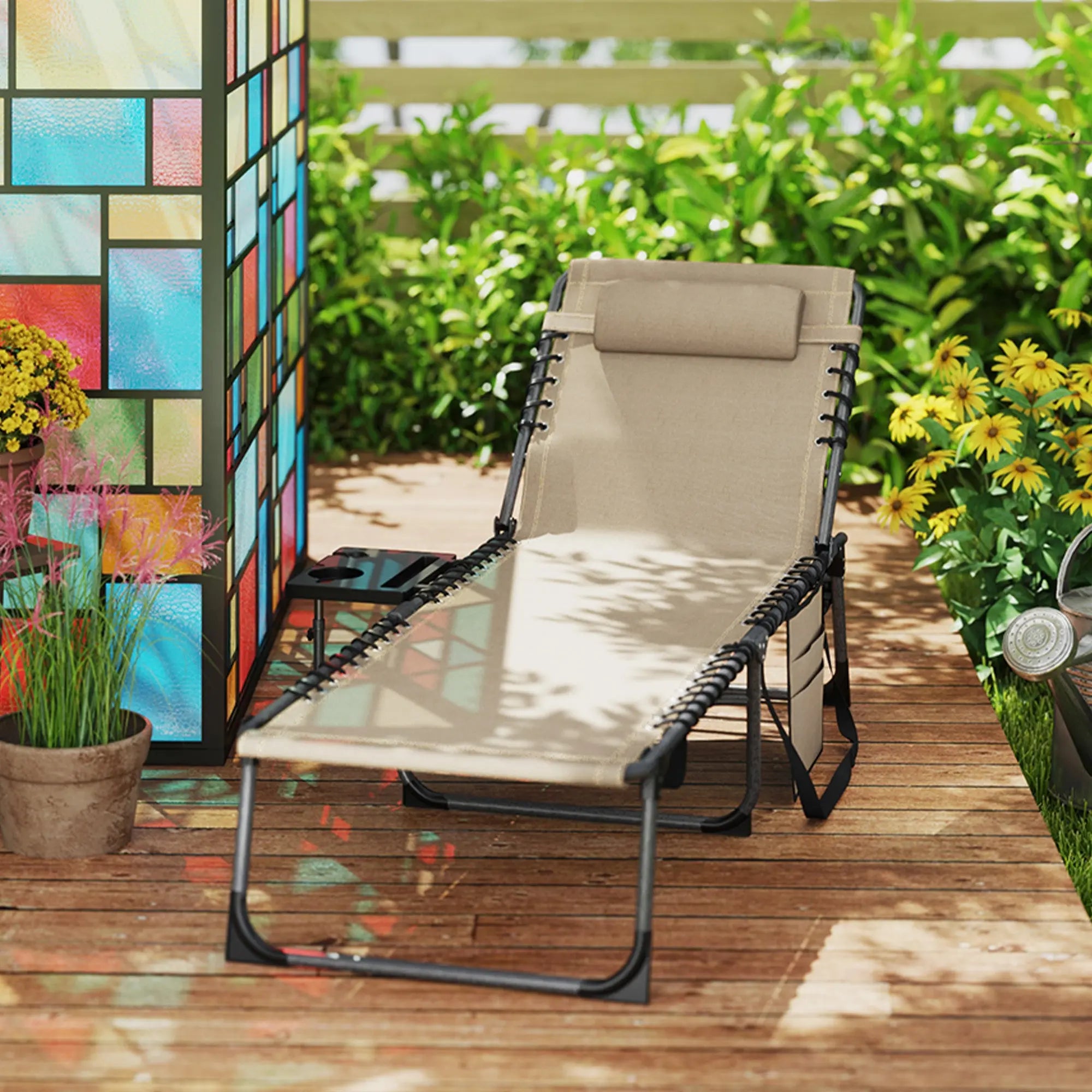 Outsunny Five-Position Reclining Sun Lounger - Beige 
