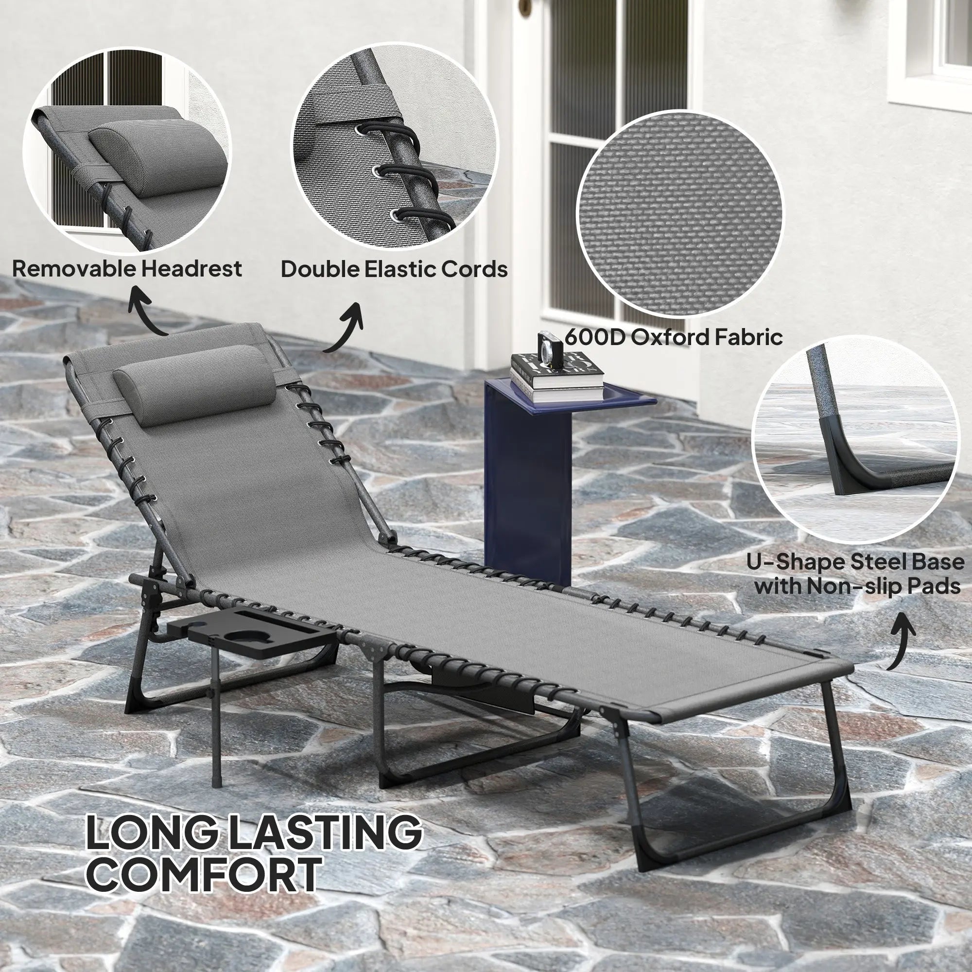 Outsunny Five-Position Reclining Sun Lounger - Grey 
