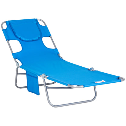 Outsunny Foldable Sun Lounger with Reading Hole - Blue 