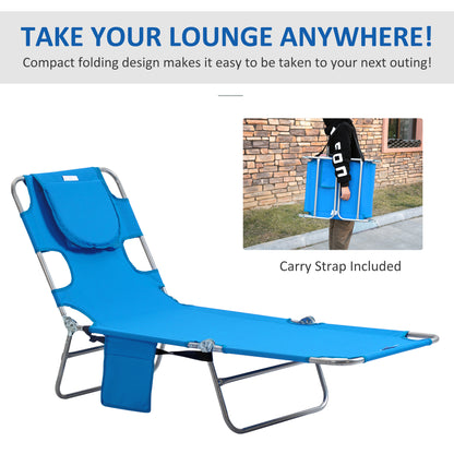 Outsunny Foldable Sun Lounger with Reading Hole - Blue 