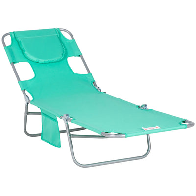 Outsunny Foldable Sun Lounger with Reading Hole - Green 