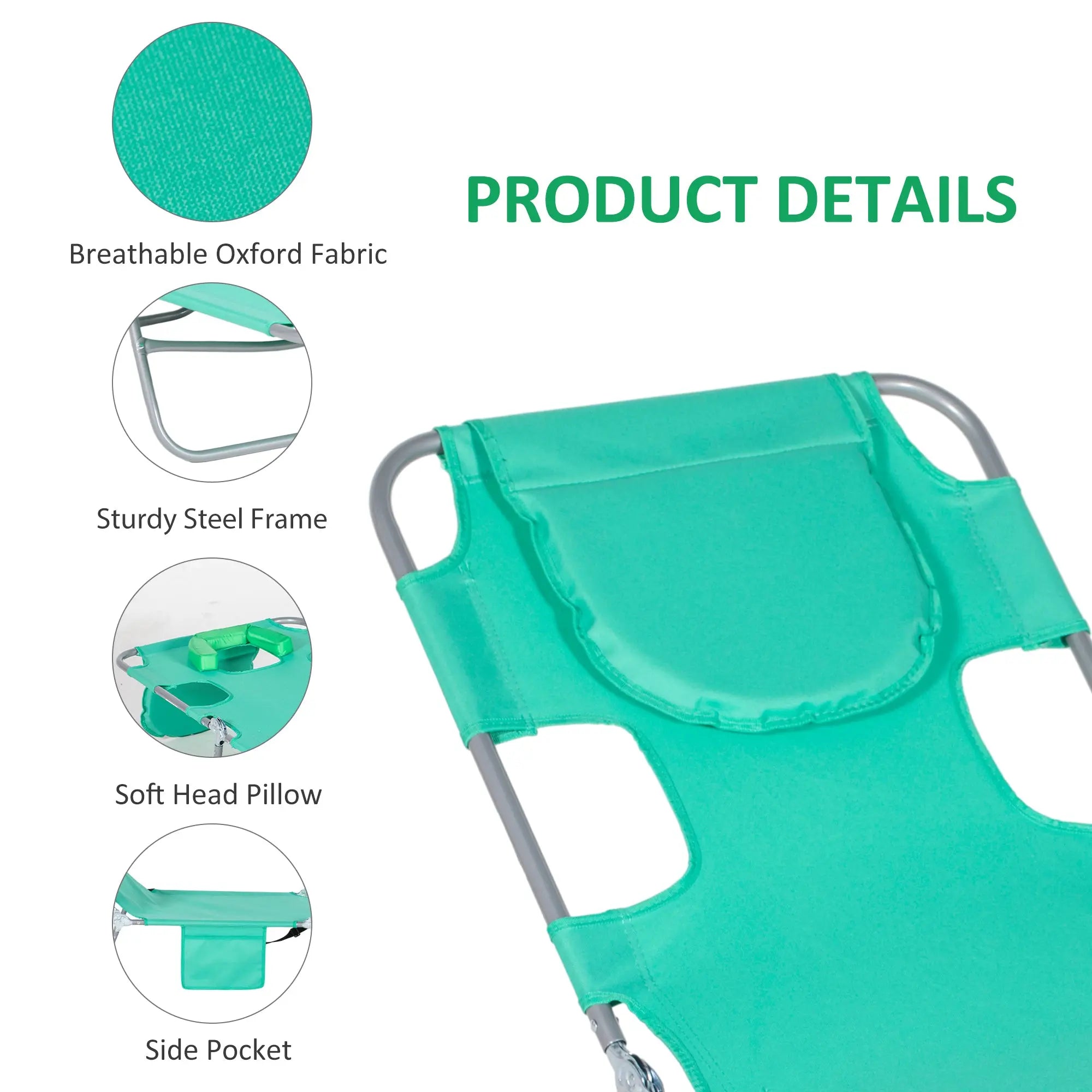 Outsunny Foldable Sun Lounger with Reading Hole - Green 