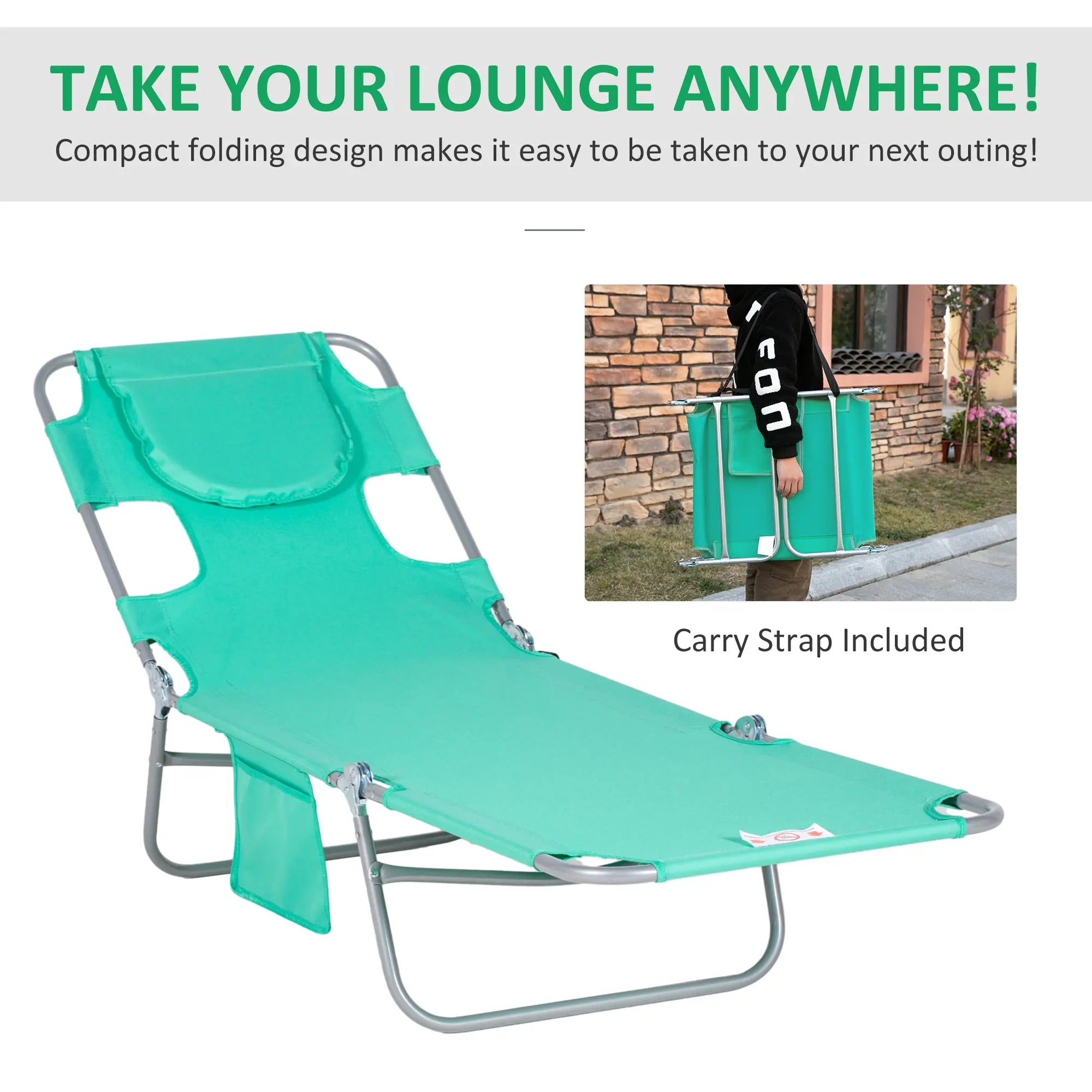 Outsunny Foldable Sun Lounger with Reading Hole - Green 