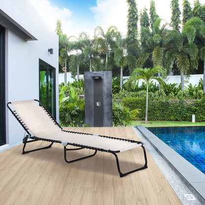Outsunny Foldable Sun Lounger, Outdoor 4 Level Adjustable Backrest Reclining Chaise Chair, Steel Frame Recliner Chair for Camping, Hiking, Cream White 