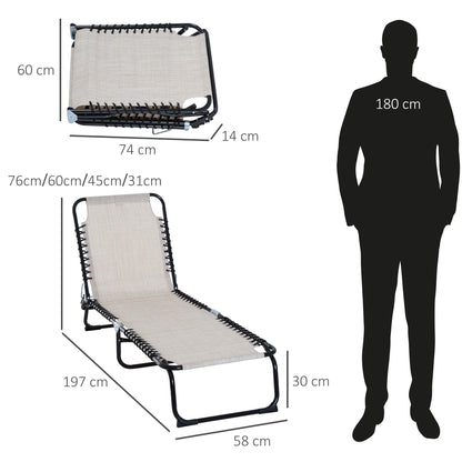 Outsunny Foldable Sun Lounger, Outdoor 4 Level Adjustable Backrest Reclining Chaise Chair, Steel Frame Recliner Chair for Camping, Hiking, Cream White 