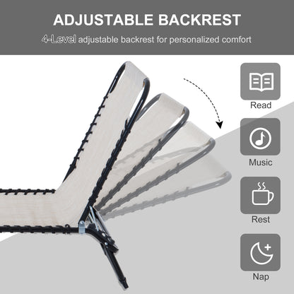 Outsunny Foldable Sun Lounger, Outdoor 4 Level Adjustable Backrest Reclining Chaise Chair, Steel Frame Recliner Chair for Camping, Hiking, Cream White 