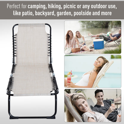 Outsunny Foldable Sun Lounger, Outdoor 4 Level Adjustable Backrest Reclining Chaise Chair, Steel Frame Recliner Chair for Camping, Hiking, Cream White 