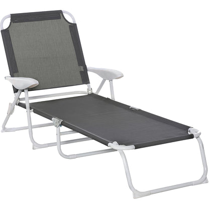 Outsunny Foldable Sun Lounger, Outdoor 4 Level Adjustable Backrest Reclining Lounge Chair with Armrests for Patio, Garden, Dark Grey 