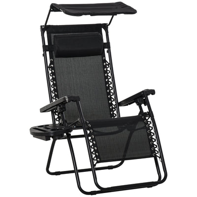 Outsunny Folding Zero Gravity Sun Lounger, with Sun Canopy - Black 