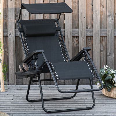 Outsunny Folding Zero Gravity Sun Lounger, with Sun Canopy - Black 