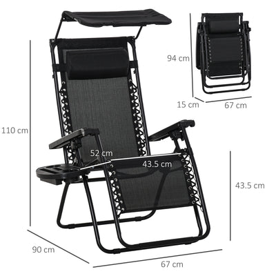 Outsunny Folding Zero Gravity Sun Lounger, with Sun Canopy - Black 